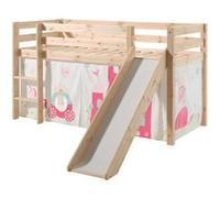 Vipack PINO Lit Compact avec Toboggan Pin Massif Nature + Rideau de lit Princes Beige G