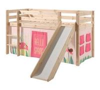 Vipack PINO Lit Compact avec Toboggan Pin Massif Nature + Rideau de lit Spring Beige G