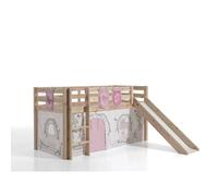 Vipack pino lit compact avec toboggan + rideau de lit birdy + 3 pochettes birdy