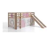 Vipack PINO Lit Compact avec Toboggan + Rideau de lit BIRDY + 3 Pochettes Birdy Marron G