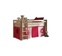 Vipack PINO Lit Compact Pin Massif Naturel 209 x 105 x 114 cm + Rideau de lit Pink Flower