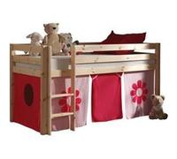 Vipack PINO Lit Compact Pin Massif Naturel 209 x 105 x 114 cm + Rideau de lit Pink Flower Beige G