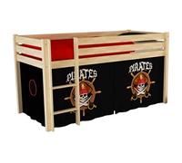 Vipack PINO Lit Compact Pin Massif Naturel 209 x 105 x 114 cm + Rideau de lit Pirate