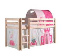 Vipack Pino Lit Compact Pin Massif Naturel 209 X 105 X 114 Cm + Rideau Et Tunnel De Lit Princess
