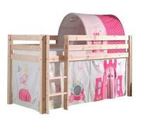 Vipack Pino Lit Compact Pin Massif Naturel 209 X 105 X 114 Cm + Rideau Et Tunnel De Lit Princess