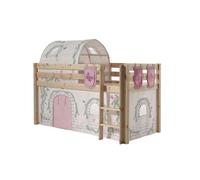 Vipack Pino Lit Compact Pin Massif Naturel + Birdy Rideau Et Tunnel De Lit + 3 Pochettes