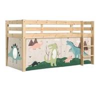 PINO Lit Compact Pin Massif Naturel + Rideau en 4 parties Dinos