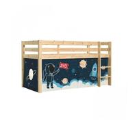 Vipack pino lit compact pin massif naturel + rideau en 4 parties espace