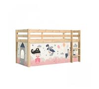 Vipack pino lit compact pin massif naturel + rideau en 4 parties princesse