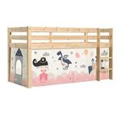 Lit mezzanine 90x200 cm avec tente château pin massif clair Pino