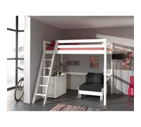 Vipack Pino Lit Mezzanine 140x200 + Commode 2 Portes + Lit Transformable En Fauteuil Blanc