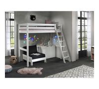 Vipack Pino Lit Mezzanine 90x200 Blanc + Commode 2 Portes + Lit Convertible En Fauteuil Blanc