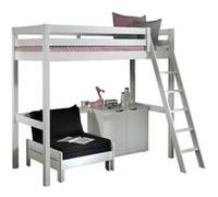 PINO Lit mezzanine 90x200 Blanc + Commode 2 portes + Lit convertible en fauteuil