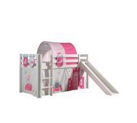 Vipack Pino Lit Mezzanine Avec Toboggan Blanc + Rideau + Tunnel De Lit + Pochettes Little Princess