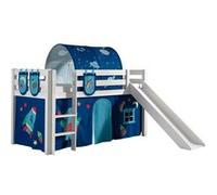 Vipack Pino Lit Mezzanine Avec Toboggan Blanc + Rideau Et Tunnel De Lit + 3 Pochettes Space