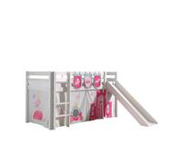 Vipack Pino Lit Mezzanine Avec Toboggan Pin Massif Blanc + Little Princess Rideau Et 3 Pochettes