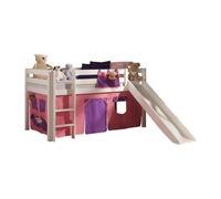 Vipack pino lit mezzanine avec toboggan pin massif blanc + rideau de lit bella
