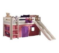 Vipack PINO Lit mezzanine avec toboggan pin massif Blanc + Rideau de lit Bella Blanc G