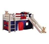 Vipack PINO Lit mezzanine avec toboggan pin massif Blanc + Rideau de lit Domino Blanc G