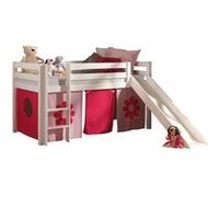 Vipack PINO Lit mezzanine avec toboggan pin massif Blanc + rideau de lit Pink Flower Blanc G