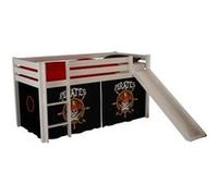 Vipack PINO Lit mezzanine avec toboggan pin massif Blanc + Rideau de lit Pirate Blanc G