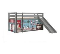 Vipack PINO Lit mezzanine avec toboggan pin massif Gris animalerie Gris G