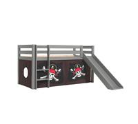 Lit mezzanine avec toboggan pin massif Gris - Vipack - PINO - 1 place - 90x200 cm - A lattes