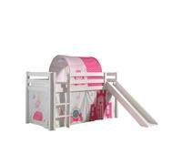 Vipack Lit mezzanine Pino avec toboggan, rideau Princess, tunnel et 3 pochettes
