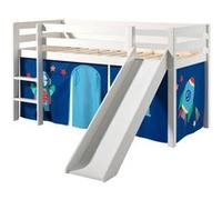 Vipack PINO Lit mezzanine avec toboggan + Rideau de lit Astro pour lit mi-hauteur Bleu G