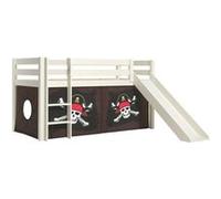 Vipack PINO Lit mezzanine avec toboggan + Rideau de lit en 4 parties Pirates Rouge G