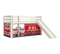 Vipack PINO Lit mezzanine avec toboggan + Rideau pour lit en 4 parties Pompiers Rouge G
