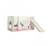 Vipack pino lit mezzanine avec toboggan + rideau pour lit en 4 parties princesse