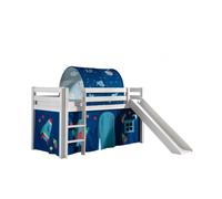 Vipack Pino Lit Mezzanine Avec Toboggan + Space Rideau Et Tunnel De Lit + 3 Pochettes