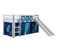 Vipack PINO Lit mezzanine avec toboggan + Space rideau de lit et 3 pochettes Bleu G