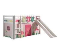 Vipack Pino Lit Mezzanine Avec Toboggan Pin Massif Blanc + Spring Rideau Et 3 Pochettes