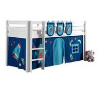 Vipack PINO Lit sureleve 90x200cm avec sommier Blanc + Rideau de lit Astro Blanc G