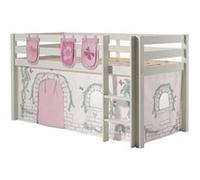 Vipack PINO Lit sureleve 90x200cm avec sommier Blanc + Rideau de lit Birdy + 3 pochettes Blanc G