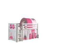 Vipack Pino Lit Sureleve Avec Sommier Blanc + Rideau + Tunnel De Lit + 3 Pochettes Little Princess