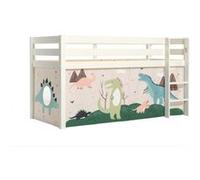 Vipack PINO Lit sureleve en pin massif 90x200cm avec sommier Blanc + Rideau en 4 parties Dinos Blanc G