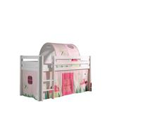 Vipack Pino Lit Sureleve En Pin Massif 90x200cm Avec Sommier Blanc + Rideau Et Tunnel De Lit Spring