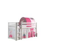Vipack Pino Lit Sureleve En Pin Massif 90x200cm Avec Sommier Blanc + Rideau + Tunnel De Lit Princess