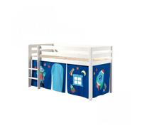 Vipack pino lit sureleve en pin massif avec sommier blanc + rideau de lit astro