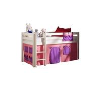 Vipack PINO Lit sureleve en pin massif avec sommier Blanc + Rideau de lit Bella Blanc G