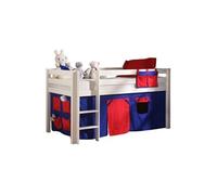 Vipack PINO Lit sureleve en pin massif avec sommier Blanc + Rideau de lit Domino Blanc G