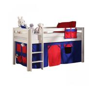 Vipack pino lit sureleve en pin massif avec sommier blanc + rideau de lit domino
