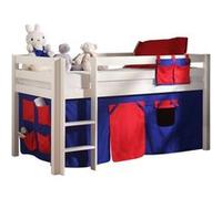 Vipack PINO Lit sureleve en pin massif avec sommier Blanc + Rideau de lit Domino Blanc G
