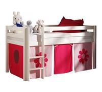 Vipack PINO Lit sureleve en pin massif avec sommier Blanc + Rideau de lit Pink Flower Blanc G