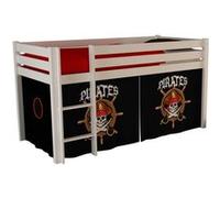 Vipack PINO Lit sureleve en pin massif avec sommier Blanc + Rideau de lit Pirate