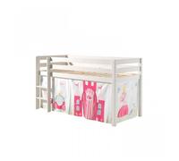 Vipack Pino Lit Sureleve En Pin Massif Avec Sommier Blanc + Rideau De Lit Princess