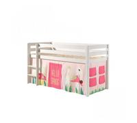 Vipack pino lit sureleve en pin massif avec sommier blanc + rideau de lit spring